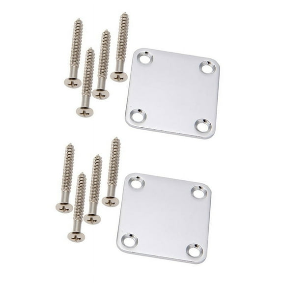 2 Set Electric Guitar Neck Plate with Screws for Strat Tele Guitar Precision, Replacement, Chrome,2 x set Guitar Neck Plate,Chrome