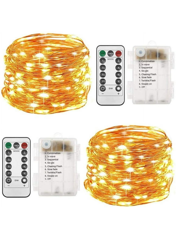 2 Set Fairy Lights Battery Operated - Led String Lights 8 Modes 33Ft 100 LED Starry Lights - Copper Wire Firefly Lights for Wedding Birthday Party Christmas Decoration - Warm White