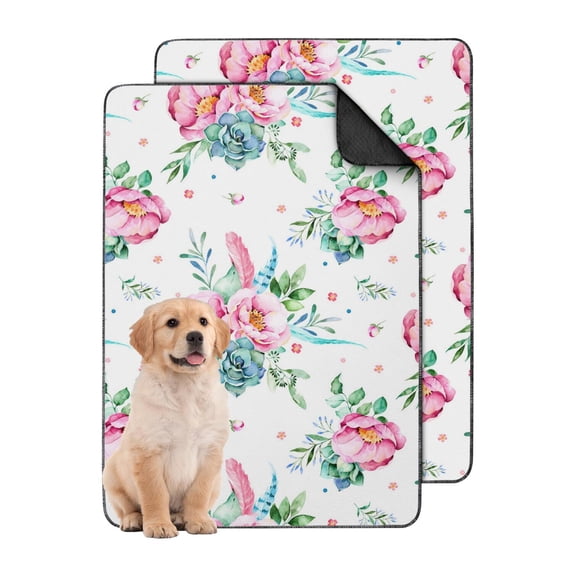 2-Set Floral Design Washable Puppy Pads, Medium 24x35 Inch Reusable Dog Training Mats, Non-Slip Potty Pads for Indoor Floor and Crate Protection