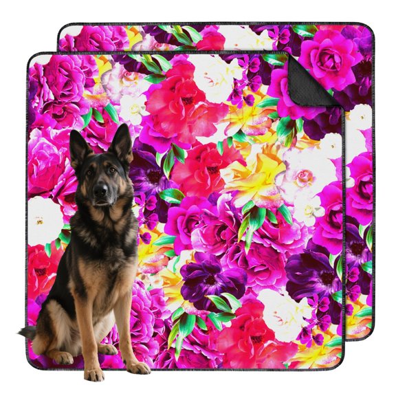 2-Set Floral Pattern Housebreaking Mats 48x48 Inch Washable Reusable Dog Pads, Non-Slip Puppy Training Solution for Big Breed Crate and Floors