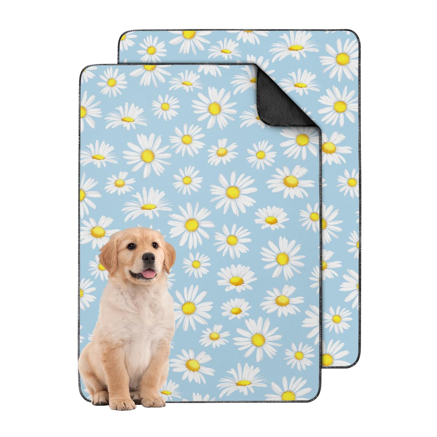 2-Set Floral Print Reusable Potty Pads, Washable Dog Training Mats 24x35 Inch, Non-Slip Puppy House Training Solution for Crate Areas