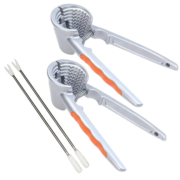 2 Set of Funnel Nut Crackers for All Nuts Pecans with Pick & Non-Slip Handle, Heavy Duty Nutcracker Tool, Kitchen Walnut Cracker Clamp Pliers Opener Tool (Aluminum Alloy, Silver)