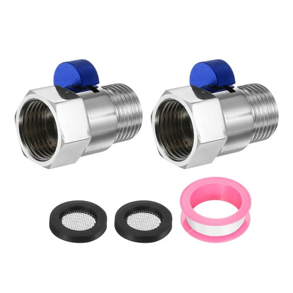 2 Set G1/2" Female x Male Shower Shut Off Valve, Brass Water Flow Control Valve for Shower Head with Hose Flow Restrictor, Blue