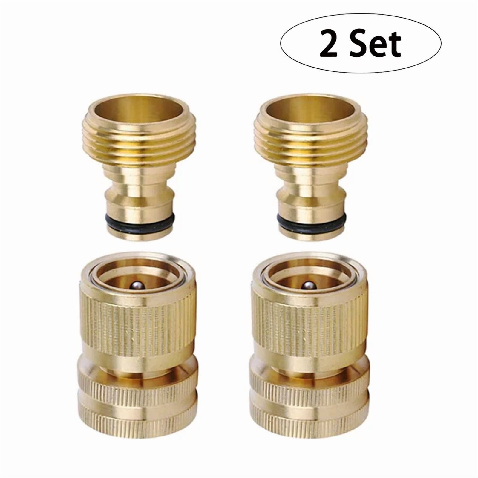 2 Set Garden Hose Quick Connect Water Solid Brass Female Male Hose Connector 3/4