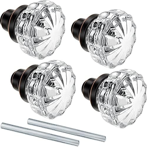 2 Set Glass Door Knobs Mortise Style Fluted Crystal Antique Door Knobs with Spindle Antique Doorknobs for Home Interior (Bronze, Basic)
