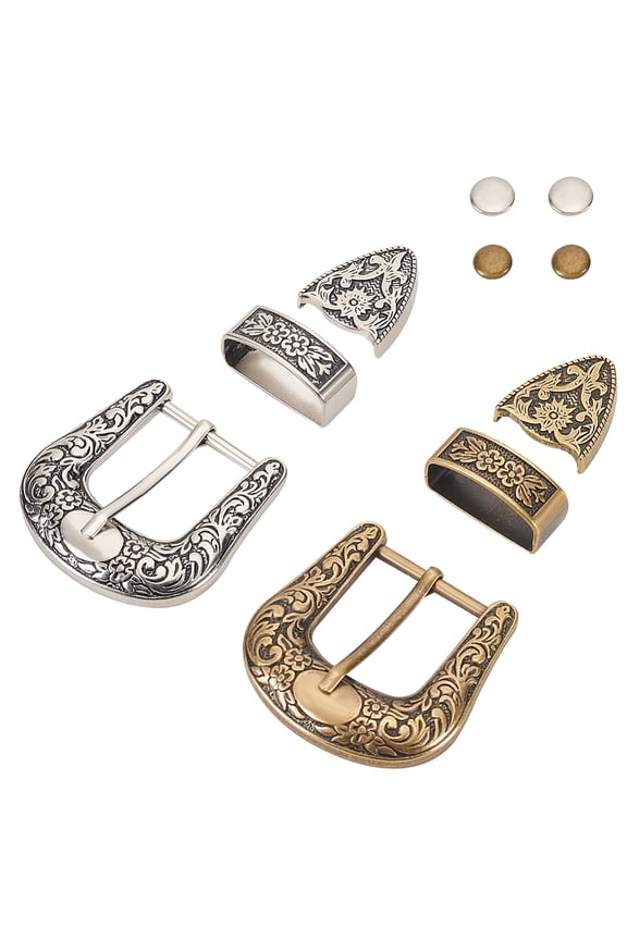 2 Set Gold Silver Western Cowboy Buckle Set Alloy Belt Buckle Set Caving Vintage Belt Buck Set