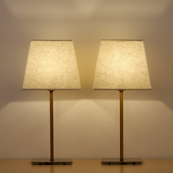 2 Set Gold Table Lamps Metal Base Stylish Bedside Elegant Stand Lamps