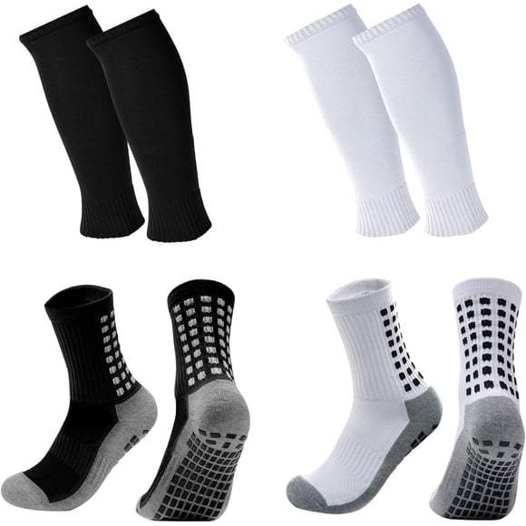 2 Set Grip Soccer Socks with Shin Guard Sleeves Non Slip Soccer Leg Sleeve Socks For Men Women