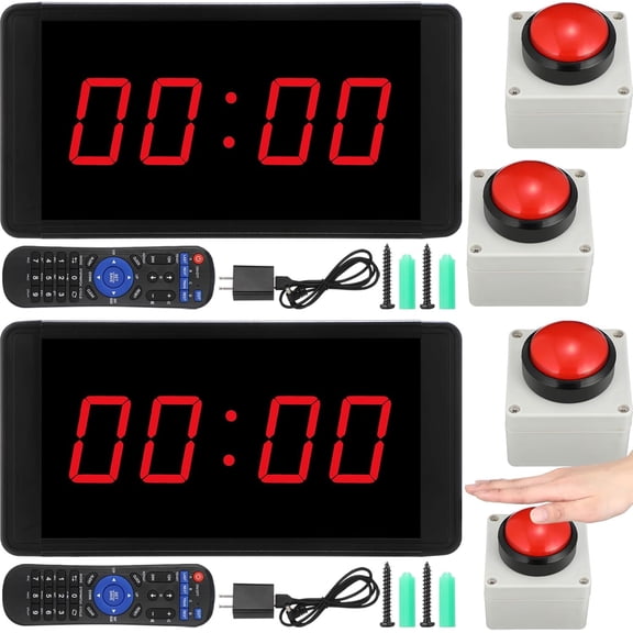 2 Set Gym Timer Clock 1.5'' Large Digital Wall Fitness Room Rest Timer with Start/Stop Button and Remote Control Gym Interval Workout Timer with Time Progress Bar Countdown/Up Stopwatch