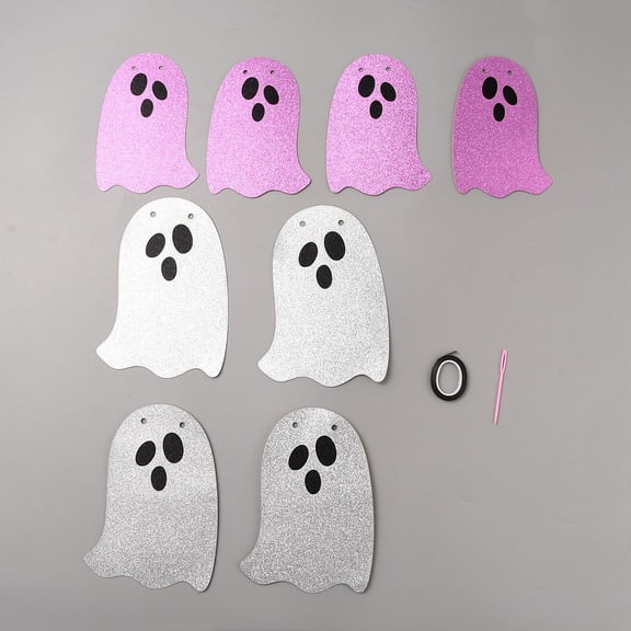 2 Set Halloween Theme Ghost Paper Hanging Streamer for Festive & Party Decoration including Needle Silk Ribbon Plum 141~170x101~119x1mm