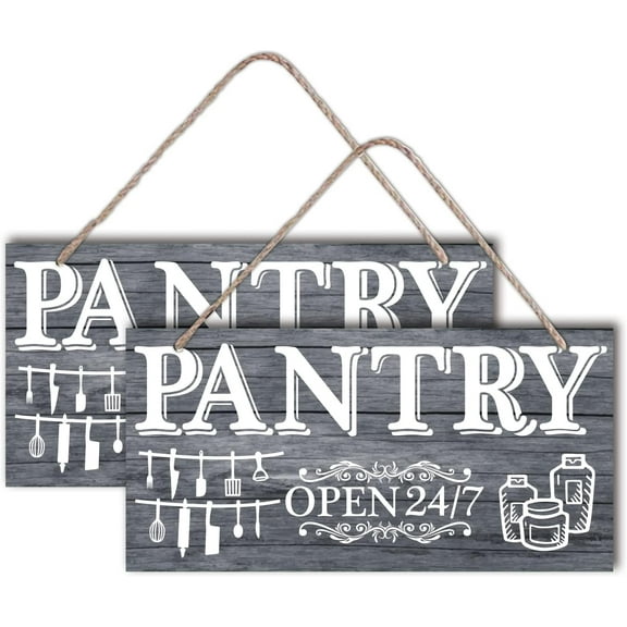 2 Set Hanging Sign Pantry Open 24/7 Wooden Sign Wall Decor Board Door Hanging Signs Natural Wood Hanging Wall Decorations Sign 30x15cm