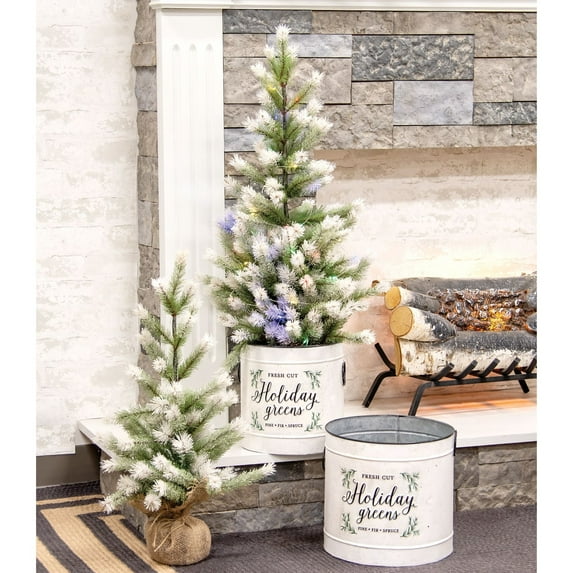 2/Set Holiday Greens Distressed Metal Pails