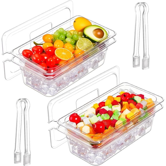 2-Set Ice Chilled Serving Tray with Lid & Tongs - Cold Food Buffet Platter for Parties, Christmas & Thanksgiving