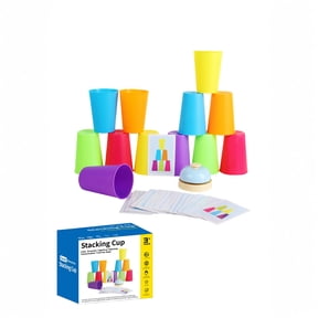 2 Set Interactive Color Stacking Cup Game Set - Mental Training & Competitive Family Activity with 12 Cups, 54 Challenge Cards & Buzzer