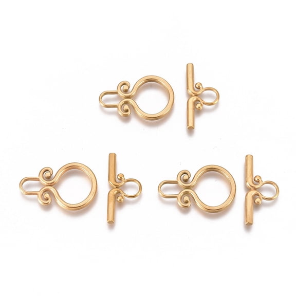 2 Set Ion Plating(IP) 304 Stainless Steel Toggle Clasps Toggle Clasps Connectors with Ring Golden Jewelry Clasps