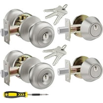 2 Set All Keyed Same Entry Door Knobs and Single Cylinder Deadbolt Combo Set for Entrance and Front Door, Keyed Alike Exterior Door Lock Set with Keys, Satin Nickel Deadbolt Lock and Door Knob Set