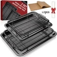 thumbnail image 1 of 2 Set Large&Medium Air Fryer Basket for Oven,Oven Air Fryer Basket and Tray with 50 PCS Parchment Papers,Crisper Tray Non-stick Stainless Steel Air Fry Pans for Convection Oven,14.88"& 13",Black, 1 of 10