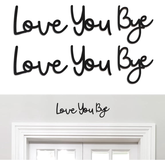 2 Set Love You Bye Wood Signs Wall Decor, Black Modern Home Decor Unique Wooden Entryway Hallway Wall Art Decorations With Double-side Stickers, Express Love And Warmth Family Sign, Home Decorations
