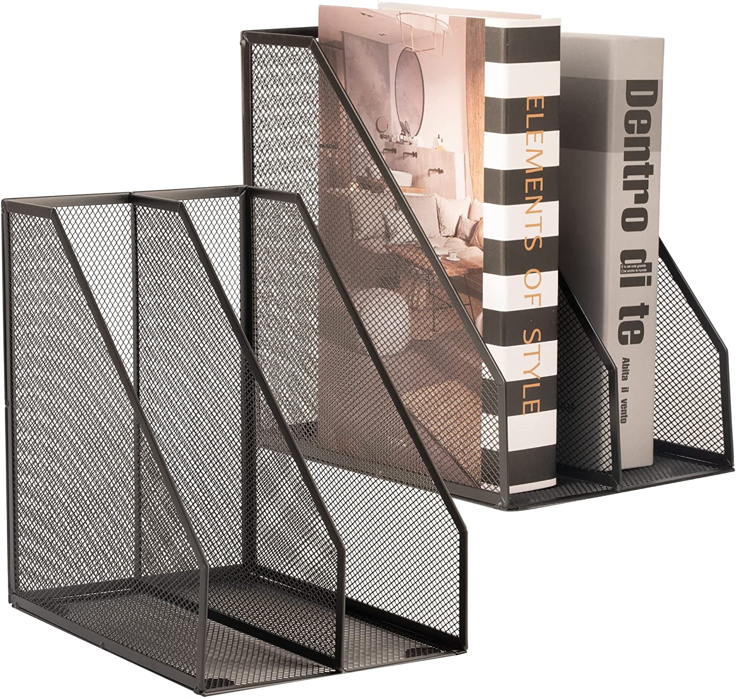 2 Set Magazine Holder Metal Wire, Compartments Mesh File for Desk, Office Desk Accessories Decorative Box, Black