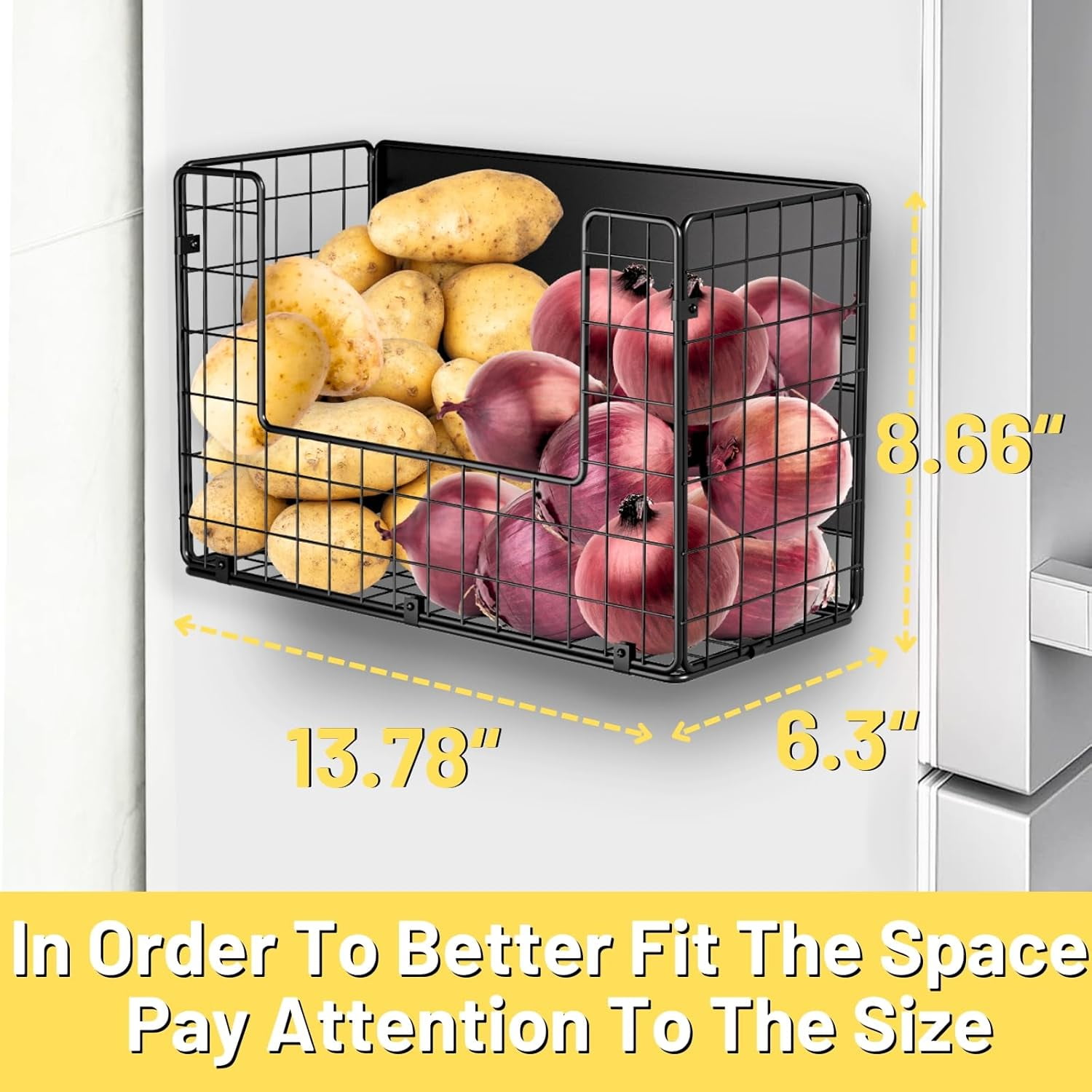 2 Set Magnetic Shelf for Fridge, Fruit Potato & Onion Storage Bins, Pantry Organizers Large Container Magnetic Basket for Refrigerator Kitchen Counter Cabinet Organizer