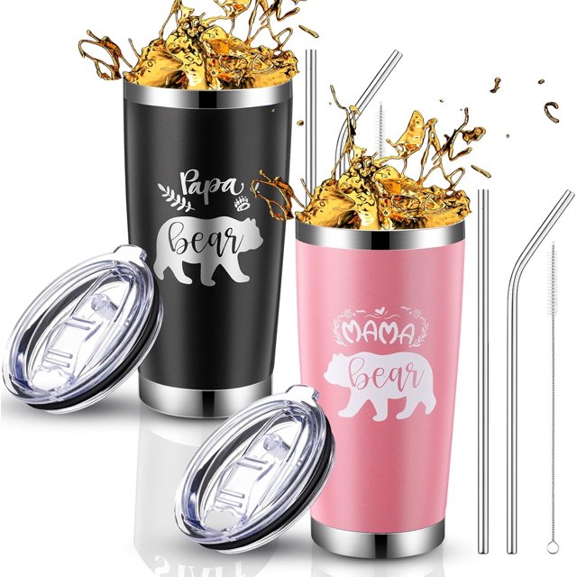 2 Set Mama Bear, Papa Bear Tumbler Gifts for New Parent, 20 Oz