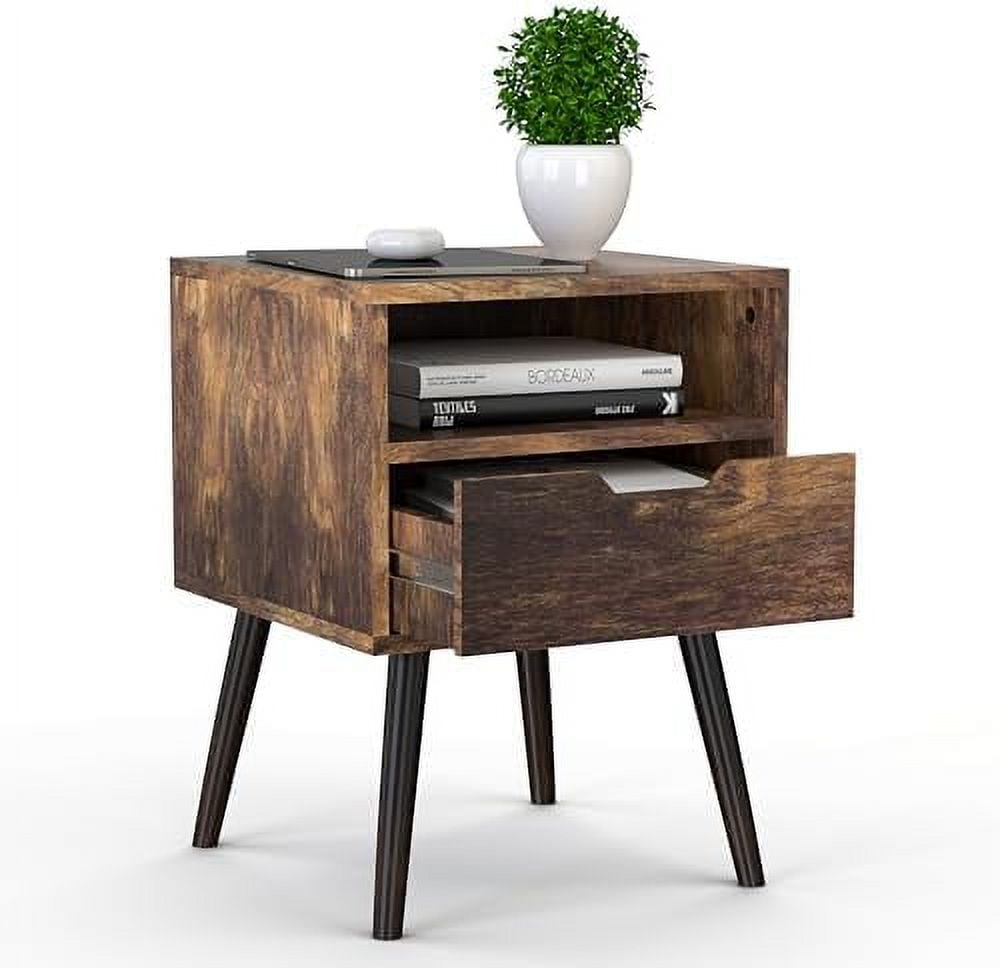 2 Set MidCentury Modern Nightstand Wooden with Drawer Bedside for