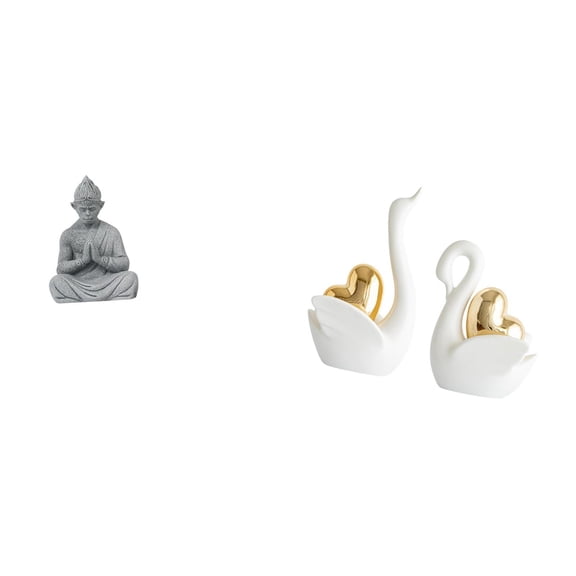 2 Set Monkey Buddha Statue Swan Sculpture Ceramic Modern Unique Art for Meditation Space Office and Home