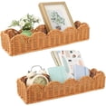 thumbnail image 1 of 2 Set Nursery Book Shelves Scalloped Plastic Artificial Rattan Classroom Wall Shelf 15.8 Inch Wall Mounted Floating Bookshelve, Hanging Boho Wicker Woven Shelf for Bedroom Farmhouse Decor (2, Brown), 1 of 6