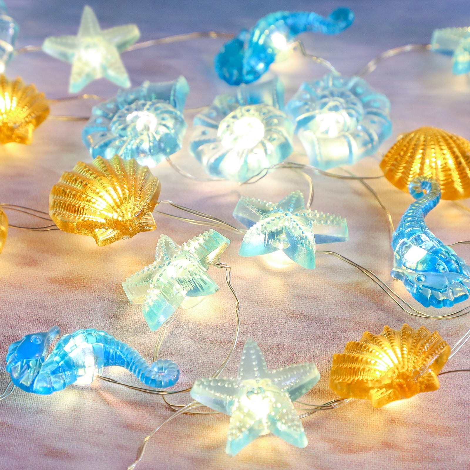 Fish Net Sea Shells Light Strand Outdoor Indoor Nautical Seaside String  Lights 