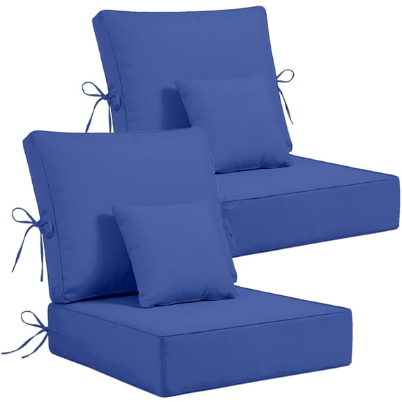 2 Set Outdoor Chair Cushions 24 x 24 x 6 inch for Patio Furniture, Fade & Water Resistant Patio Cushions with Removable Cover and Straps, Blue