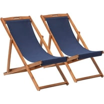 FDW 2 Set Outdoor Wooden Patio Lounge Chair Beach Sling Chair Set Height Portable Reclining Beach Chair Solid Wood Frame with White Polyester Canvas 3 Level,Blue