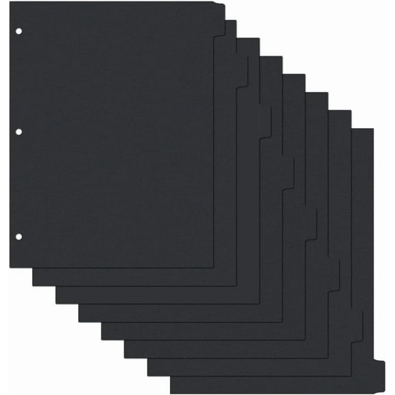 2 Set PP Plastic Notebook Index Divider Sheets 3 Holes Tab Divider for Binder Rectangle Black 280x229x0.3mm Hole: 7mm 8pcs/set