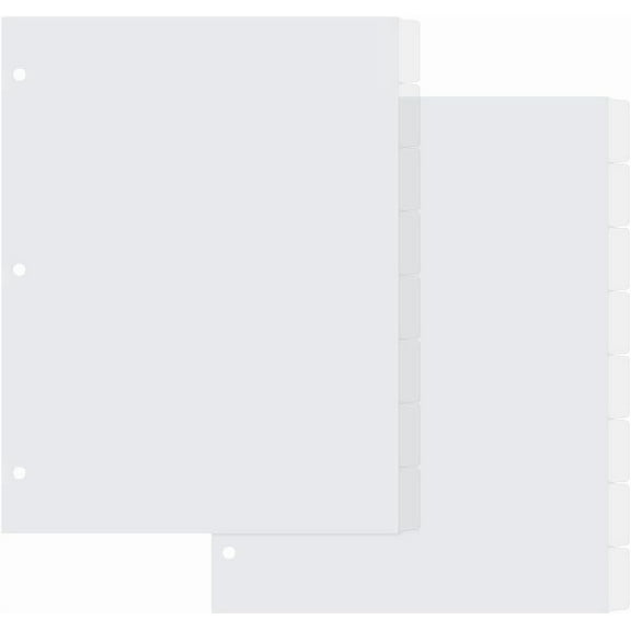 2 Set PP Plastic Notebook Index Divider Sheets 3 Holes Tab Divider for Binder Rectangle Clear 280x229x0.3mm Hole: 7mm 8pcs/set