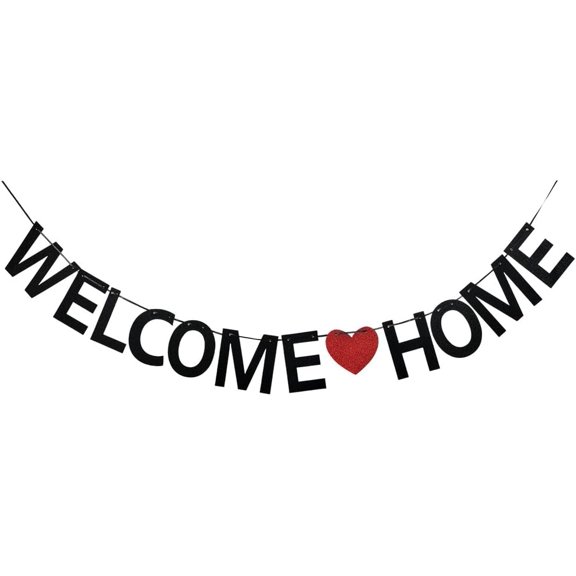 2 Set Paper Word Welcome Home Banner with Tape and Plastic Needle for Party Decorations Black 112x120x0.5mm