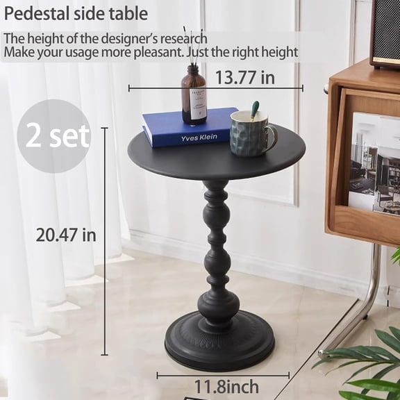 2 Set Pedestal Metal Round Side Table, Black Sofa Table, Small TV Tray Table for The Sofa in The Living Room and Bedroom, Bed, Chair, Mini Coffee Table, Headboard Table, 13.77 (W)*20.47 (H)
