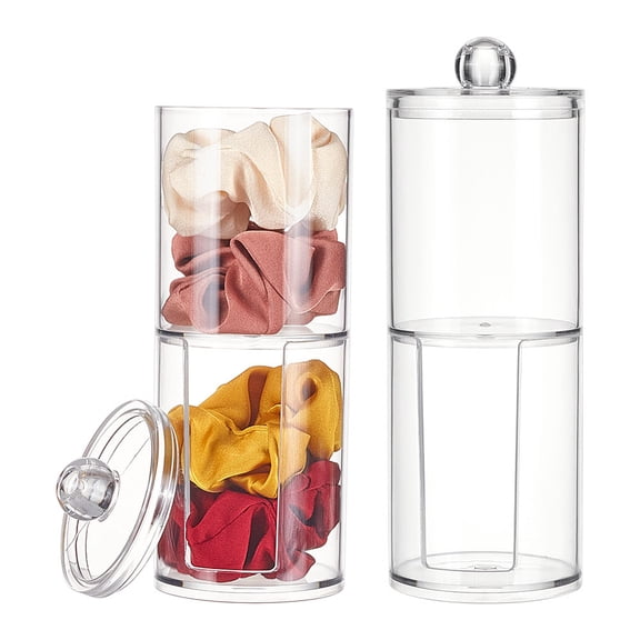 2 Set Plastic Cosmetic Cotton Storage Container Clear 19x6.9cm