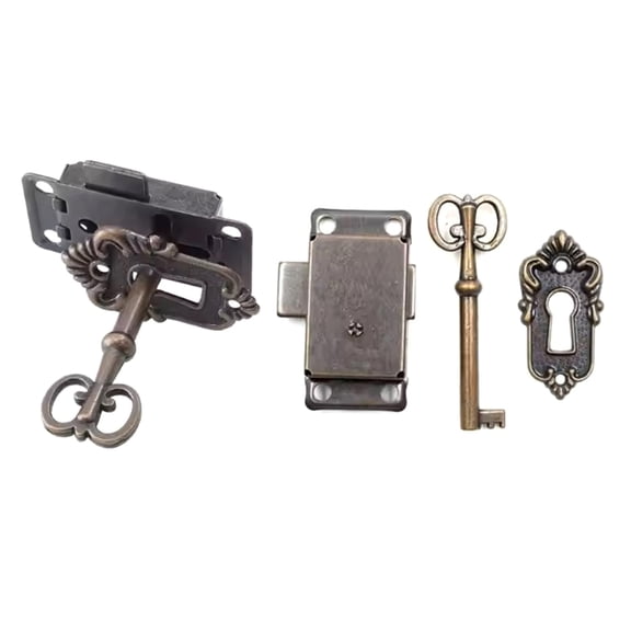 2 Set Practical Vintage Styles Skeletons Key Lock Antique Zines Alloy Finish for Decorative Cabinet and Drawer Use