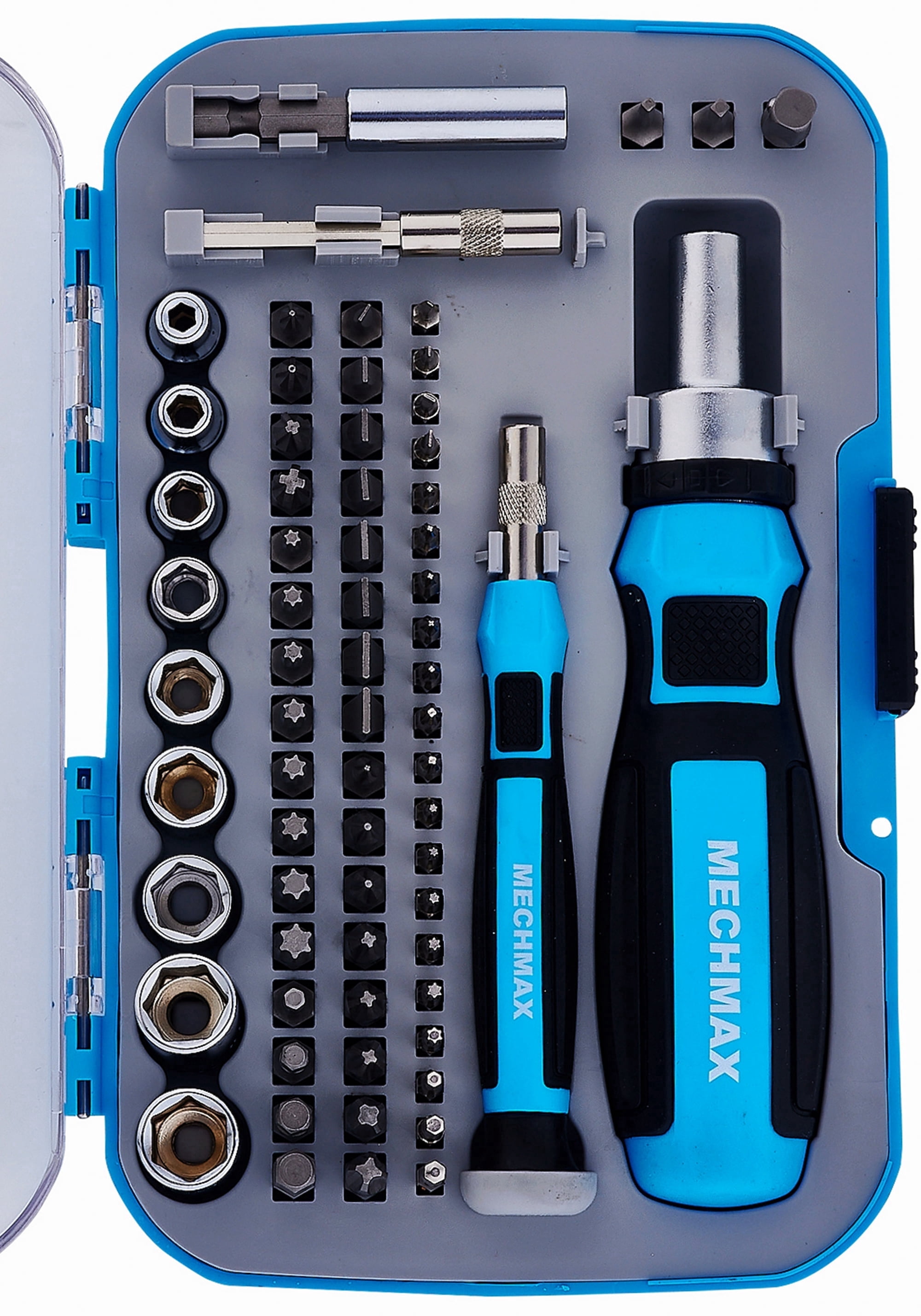 MECHMAX 68-Piece Ratcheting Screwdriver Set - Magnetic Bit Driver Kit with Sockets & Precision Tools in Impact Case, Home & Auto DIY Gift - MM8801