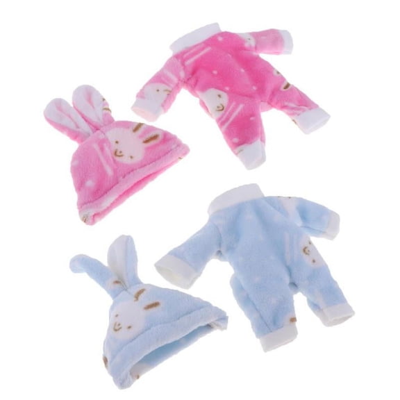 2 Set Rabbit Jumpsuit with Hat Clothes for 25cm Mellchan Doll 10inch Reborn Doll