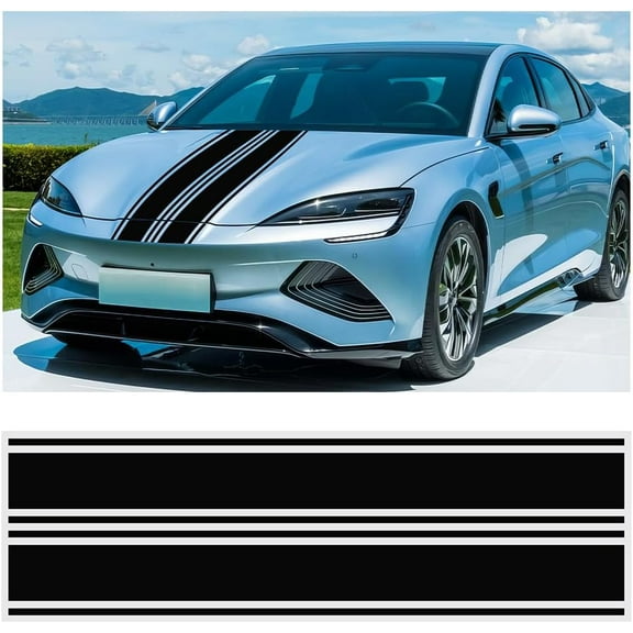 2 Set Racing Stripes Car Body Modified Stripes Stickers with Plastic Scraper Racing Sports Decals Car Hood Cover Sticker Decoration for Car Truck (Black)