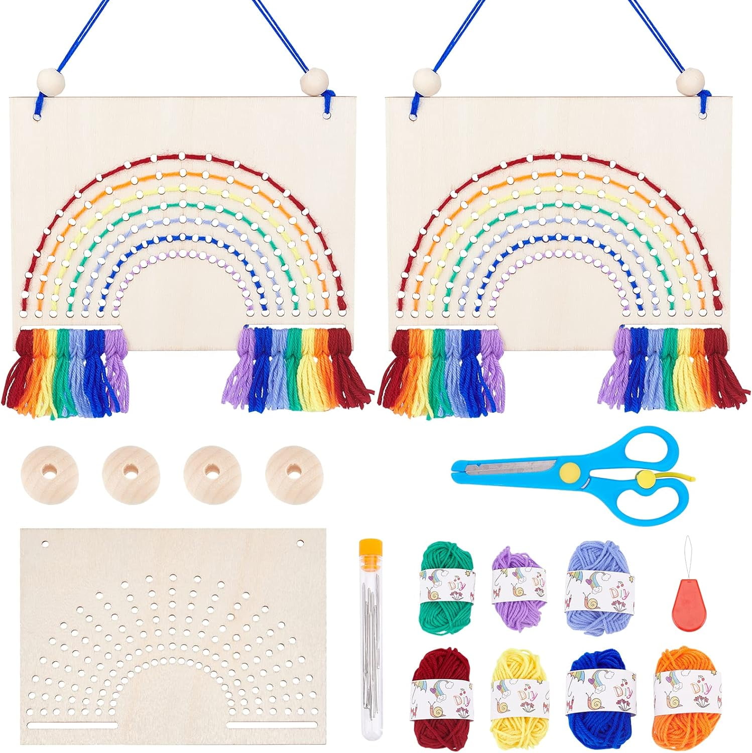 2 Set Rainbow Wooden Threading Kits First Sewing Kit 6.7''Hx9''W Wooden ...