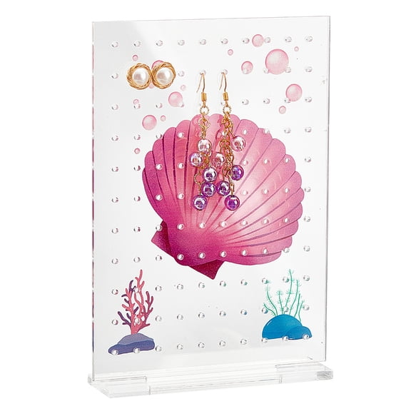 2 Set Rectangle Transparent Acrylic Earring Display Organizer Stands Tabletop Earring Display Holder Shell Pattern 3x12.7x17.9cmDIY
