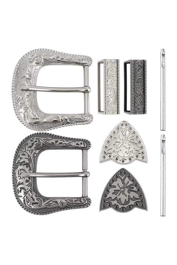 2 Set Replacement Belt Buckle Zinc Alloy Floral Engraved Buckles for Any Festivals and Occasions Gifts Silver & White KDIY