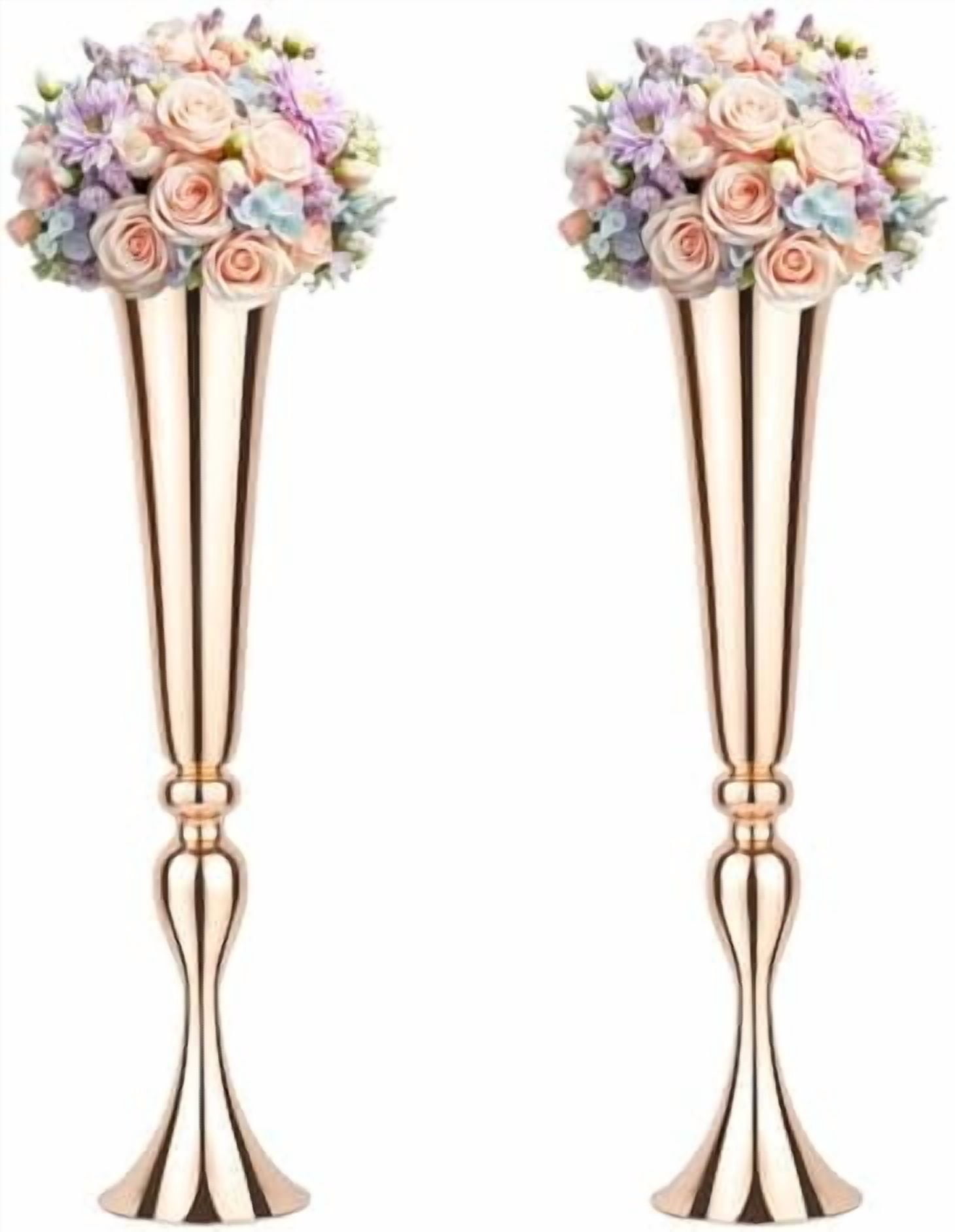 12-Pack Tall Gold Centerpieces For Weddings - 21.7\" Metal Flower Vases With Crystal Fringe, Weighted Base (Centros De Mesa)