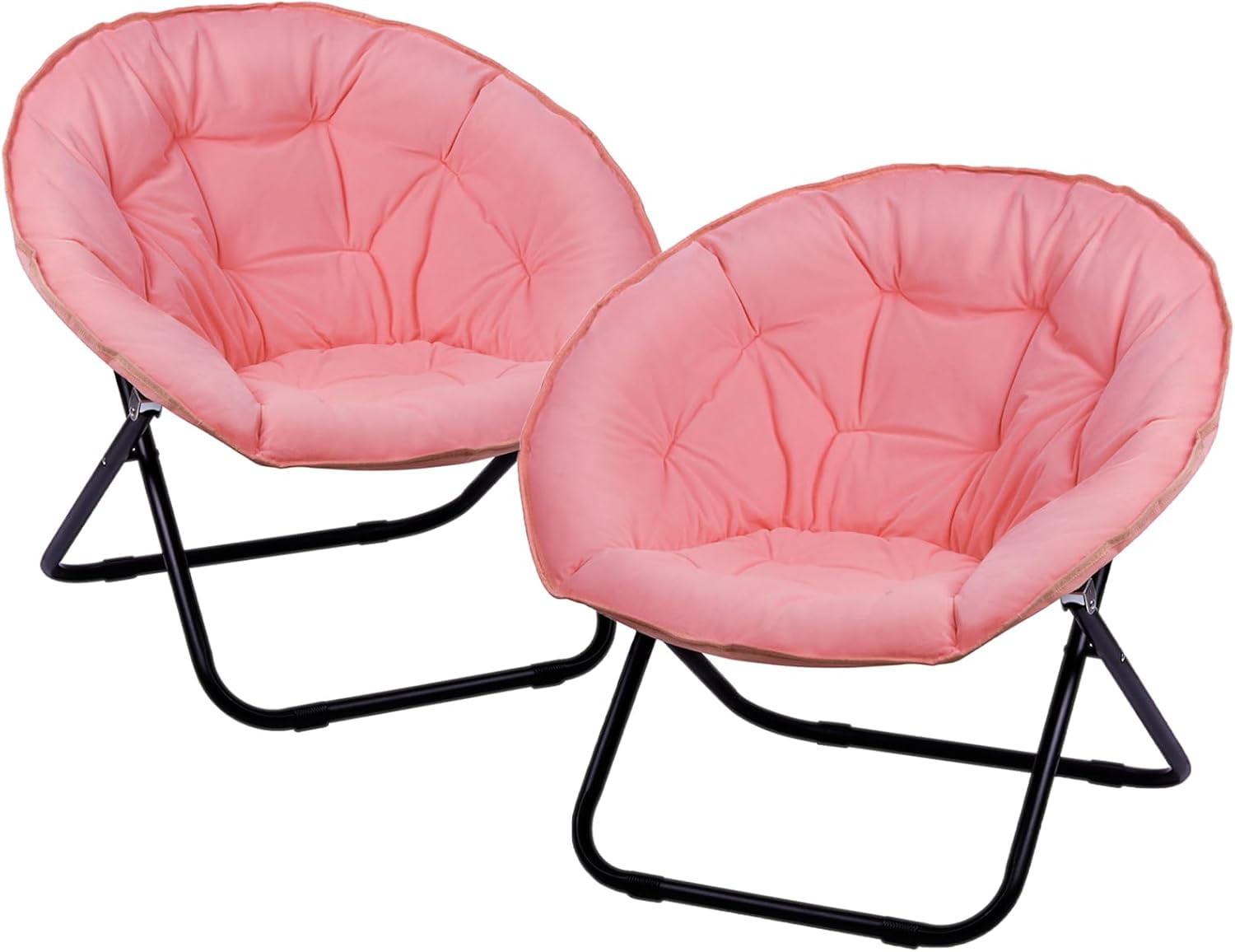2-Set Round Foldable Saucer Chair Capacity Cozy Chair with Black Metal ...