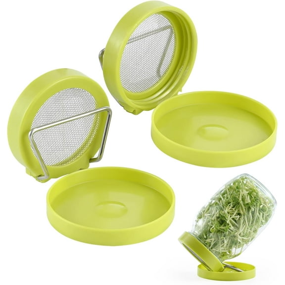 2 Set Seed Sprouter Kit for Wide Mouth Jars - Germination Tray with 316 Stainless Steel Mesh, BPA Free Plastic Drip Tray & Tilted Lid for Bean Sprouts, Broccoli, Alfalfa, Microgreens