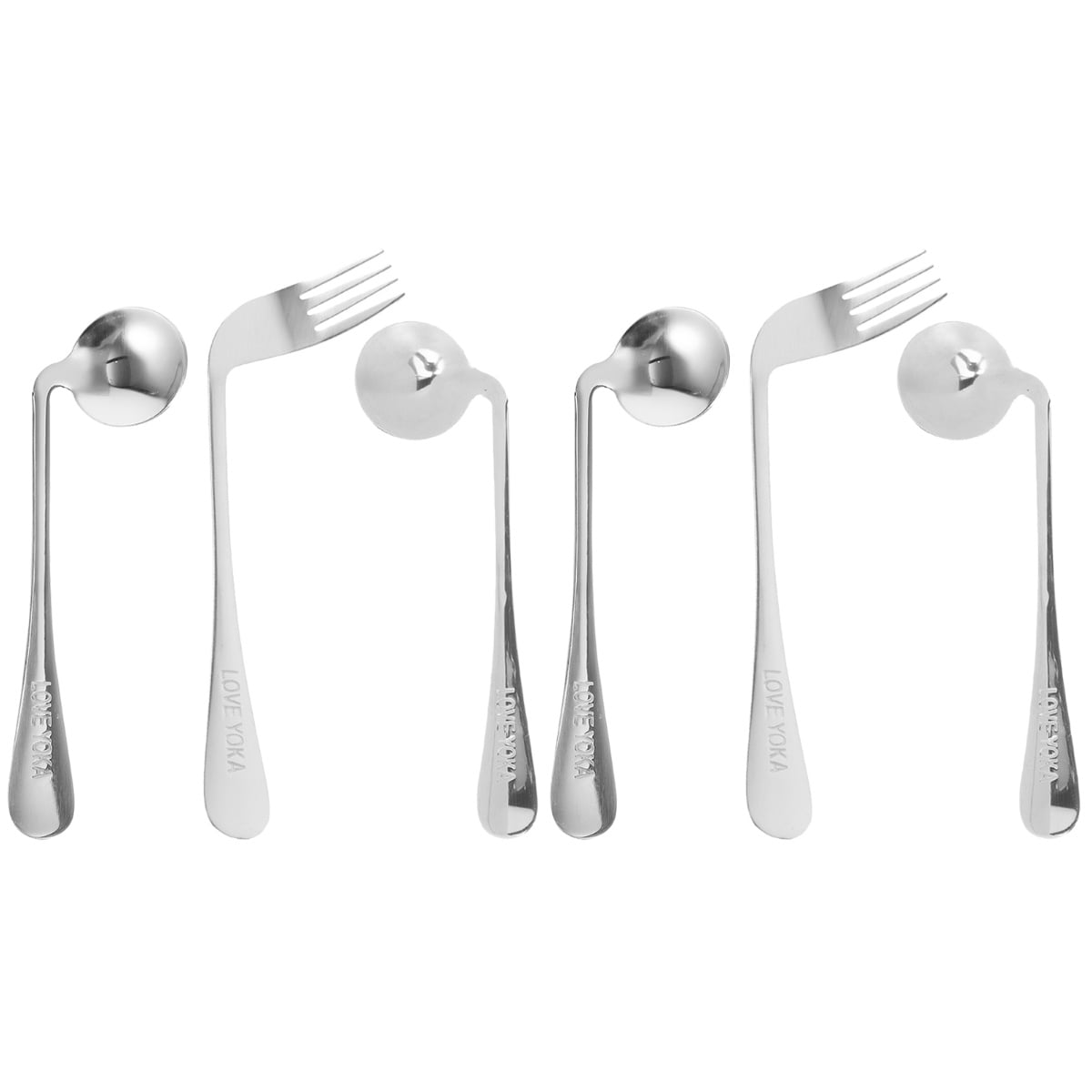 2 Set Serving Utensils Stainless Flatware Lefthanded Tableware Curved Fork Angled Feeding Steel