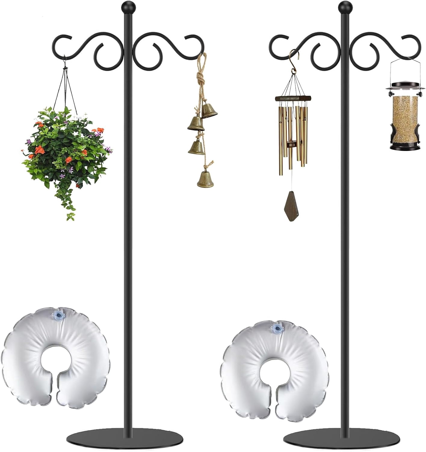 2 Set Shepherd's Hook Stand plant，Bird Feeder，Wind Chime Hanger Stand, Waterproof Metal & Adjustable-Height Standing Pole Holder for Lantern and Wreath, Indoor & Outdoor