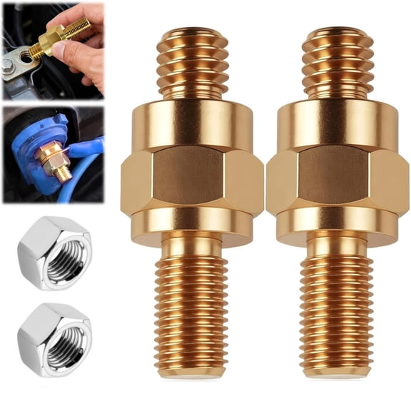 2 Set Side Post Battery Terminal Extension Bolt with Nuts,3/8"-16 Coarse and 3/8"-24 Fine Teeth Side Post Battery Bolts for GM Post,Batteries Terminal Bolt for Reliable Current Transfer