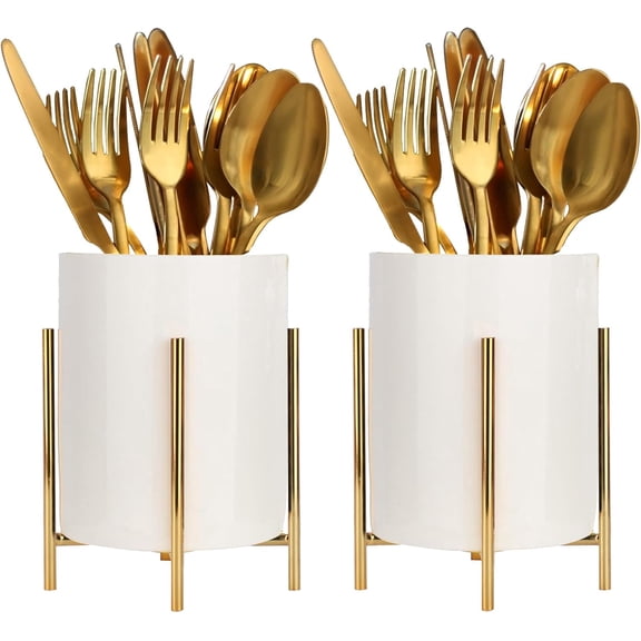 2 Set Silverware Caddy for Countertop,Sturdy Ceramic and Sturdy Metal Frame,Buffet Tableware, Party Table Decorations